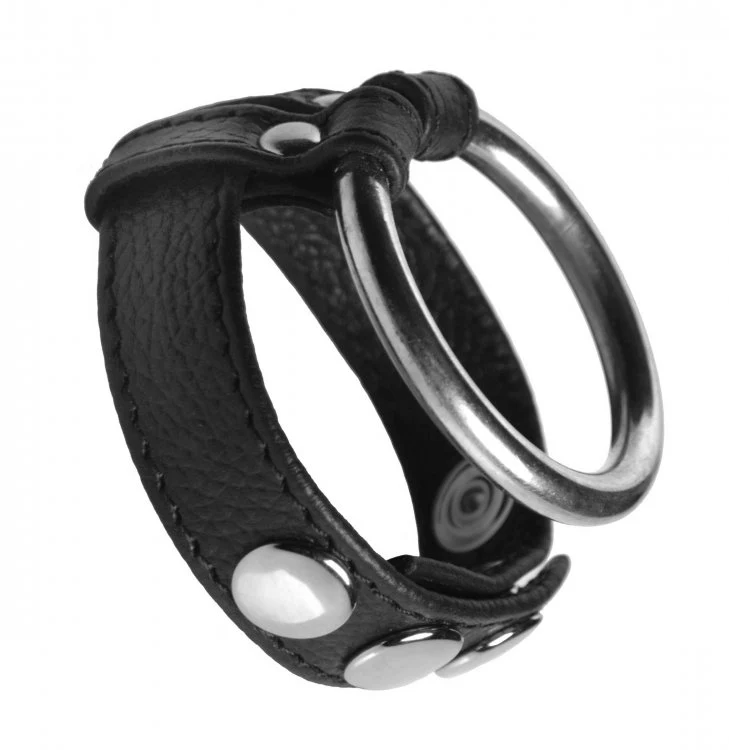 Leather Steel Cock and Ball Ring